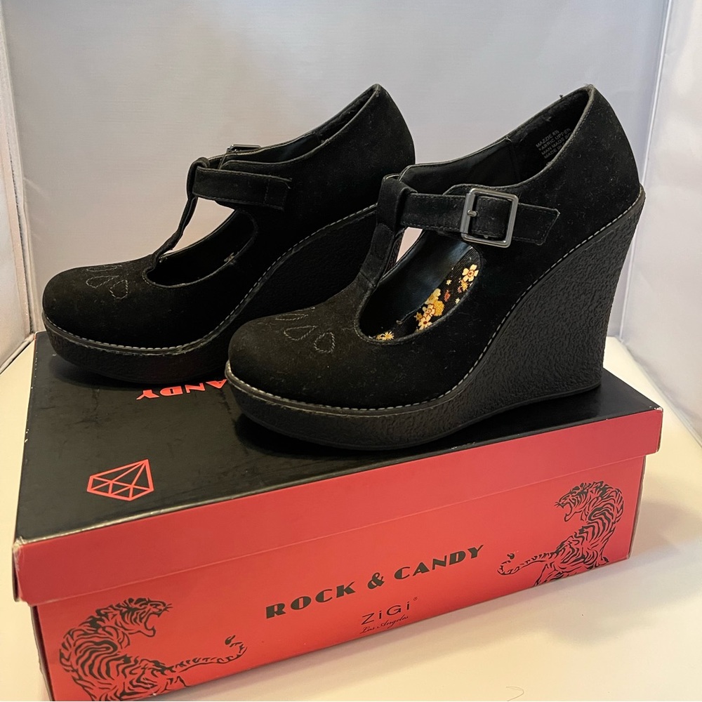 Rock & Candy Black Mazzie Platform Mary-Jane Wedges Size 8.5 - Picture 2 of 5